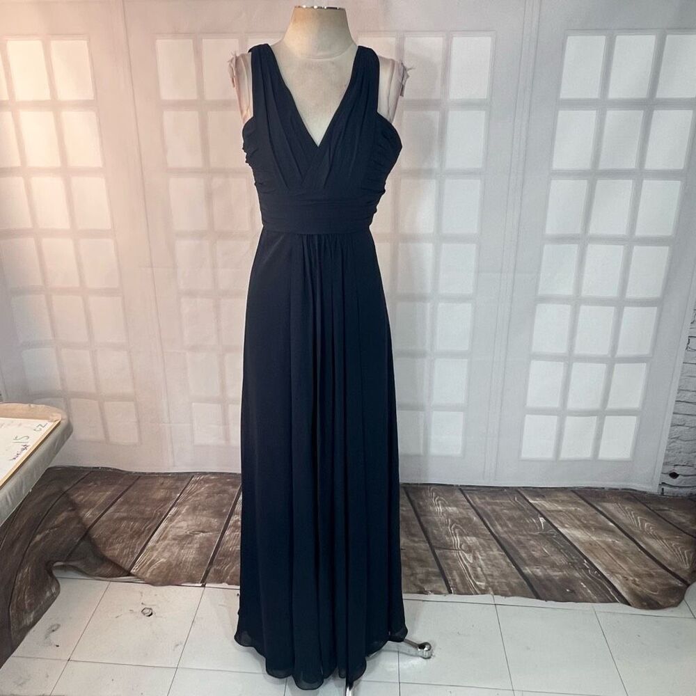Monique Lhuillier Blue Pleated Surplice Neck Sleeveless Bridesmaid Gown Sz 2